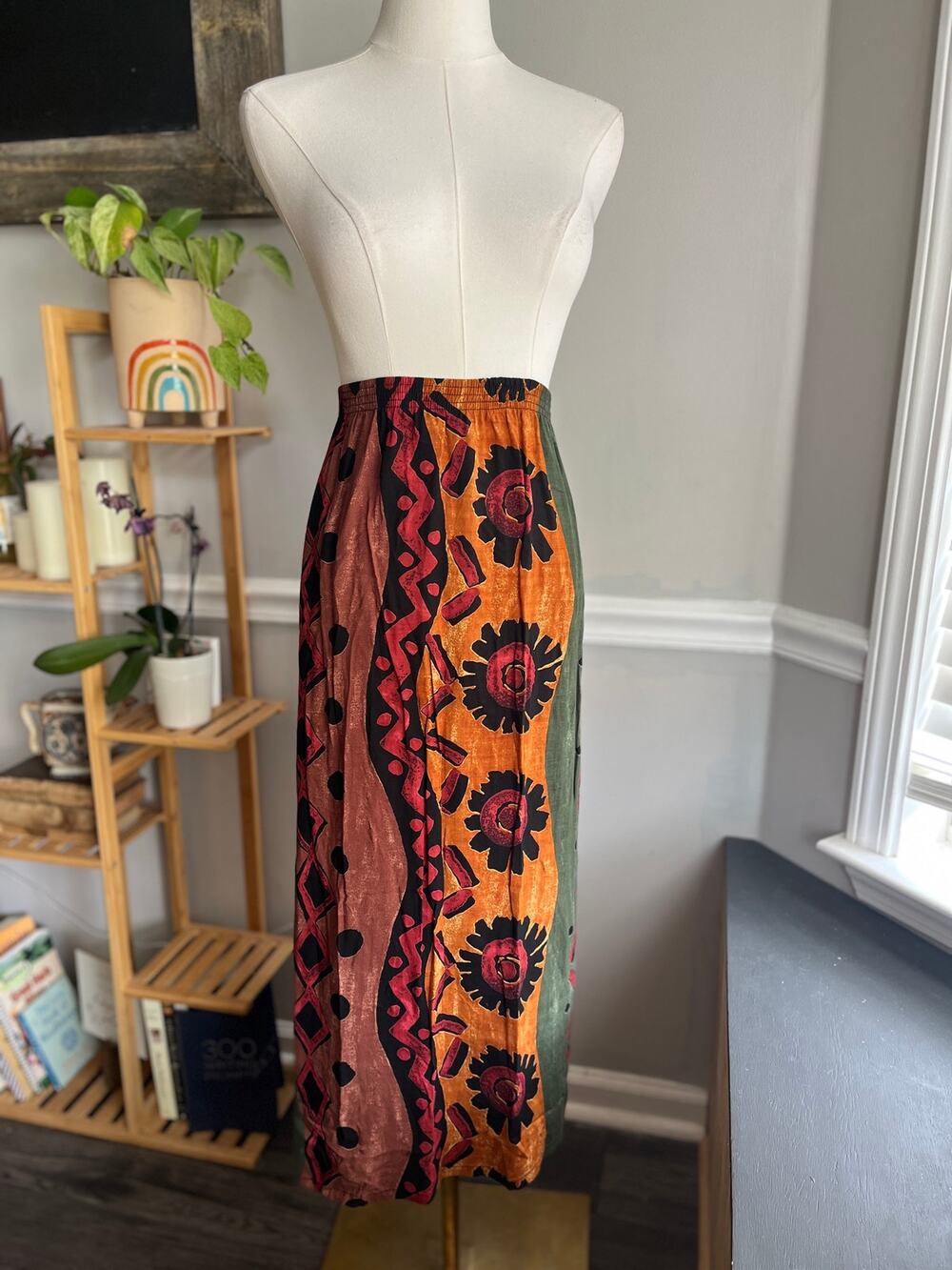 Vintage 90s Maxi Skirt Wearable Art Floral Bohemian Size Large